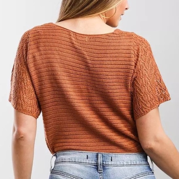 Gimmick by BKE Bodysuit XL Copper Rust Boho Knitted Sweater Cochet Comfy - Picture 2 of 16